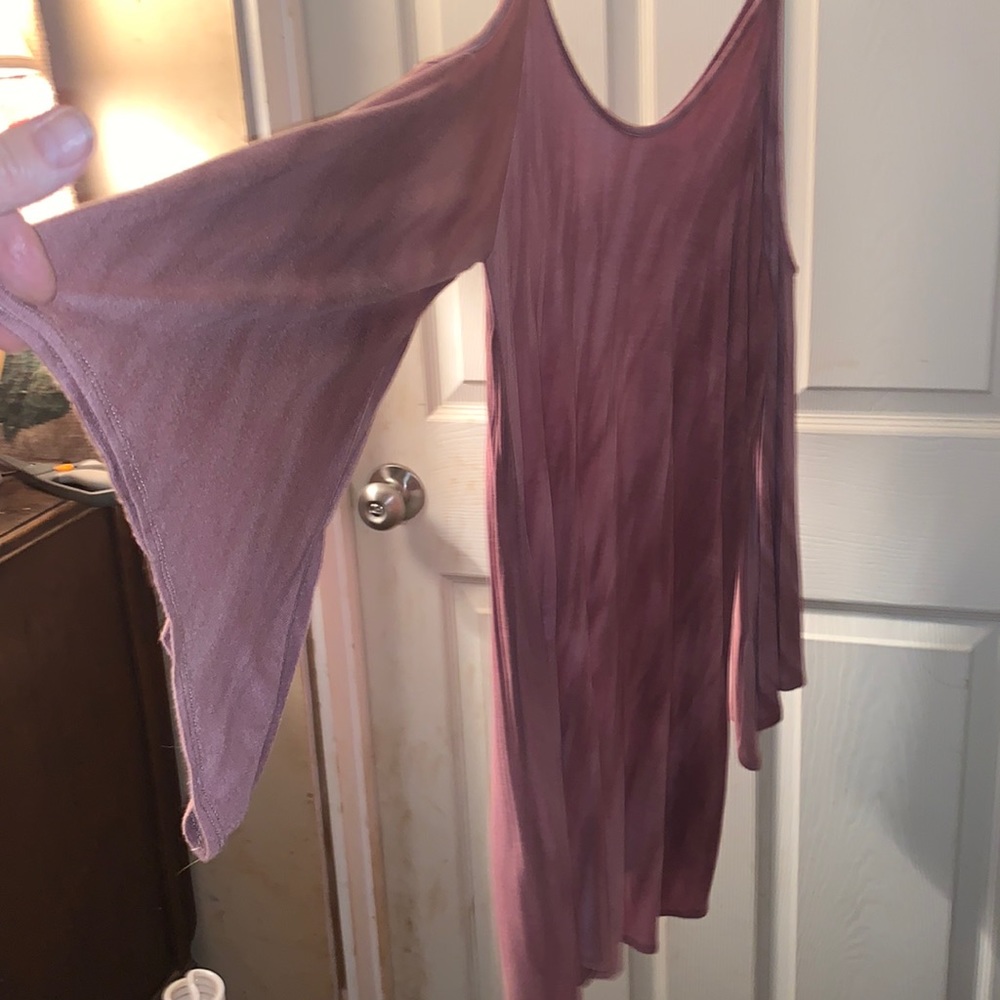 Pink tye dye type dress with cold shoulder bell sleeves
